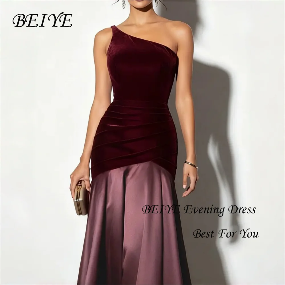 BEIYE – robe de soirée de forme sirène, classique, en Satin, col rond, sans manches, sans bretelles, plissée, asymétrique épaule dénudée, robe de bal, personnalisée, 2026