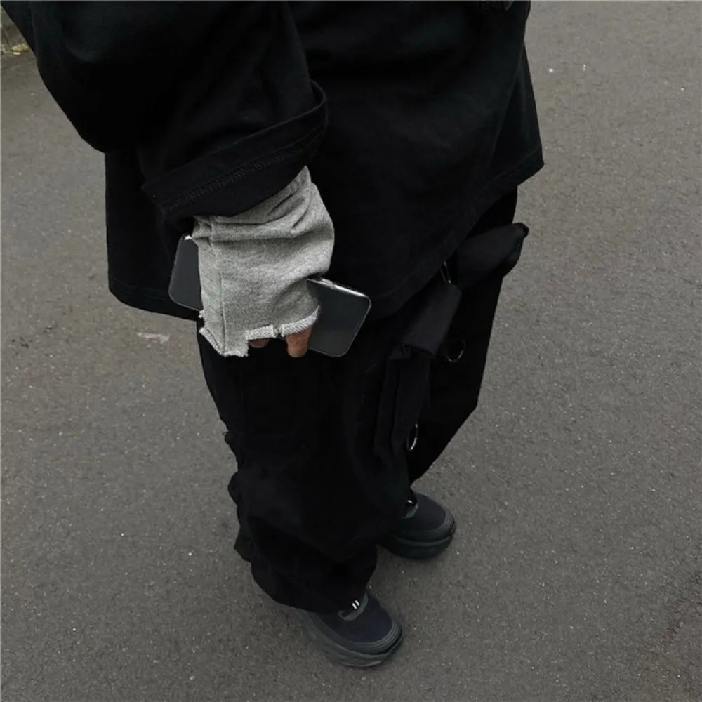 Guanti elastici hip-hop irregolari con bordo a strappo Tendenze punk Guanti senza dita stile grunge Guanti strappati sottocultura Y2K Streetwear