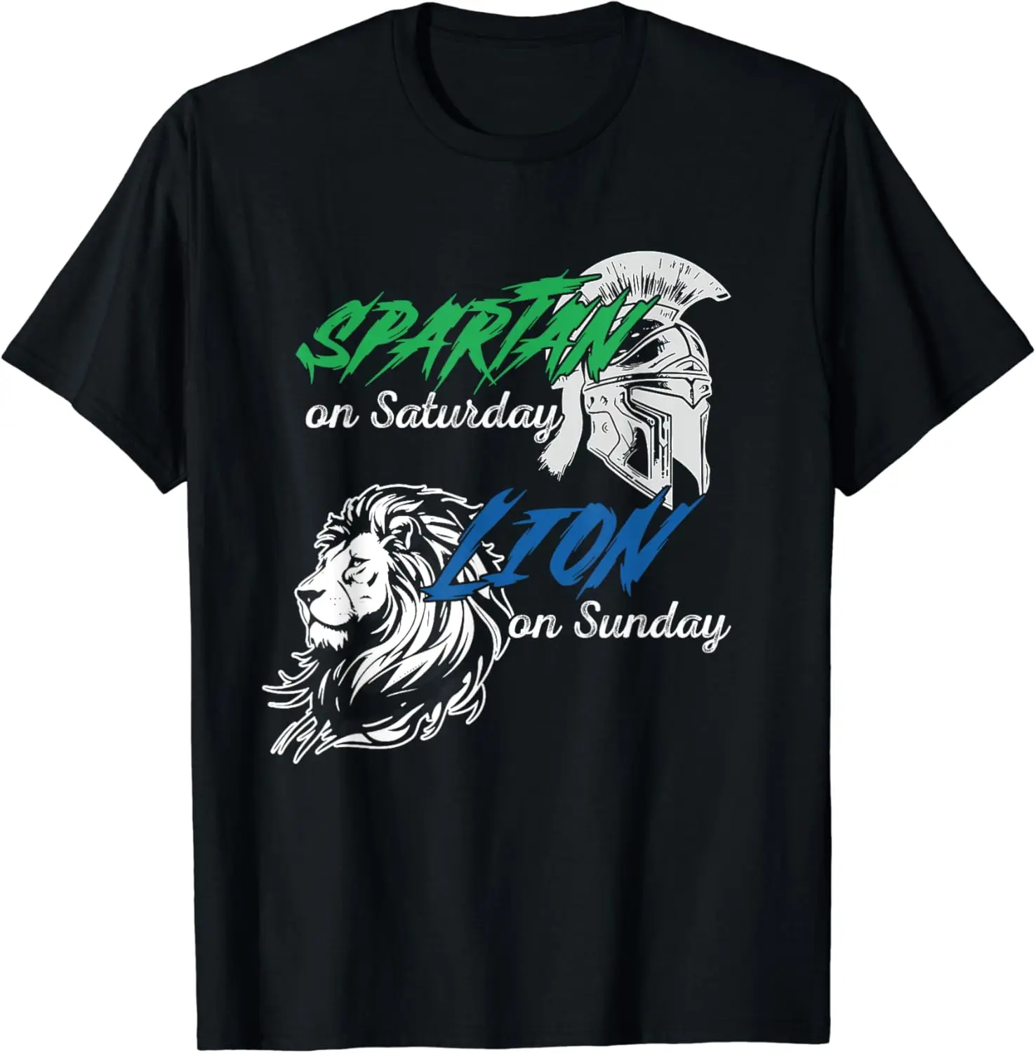 

Spartan on Saturday Lion on Sunday Fun Vintage T-Shirt 100% Cotton O-Neck Summer Short Sleeve Casual Mens T-shirt Size S-3XL