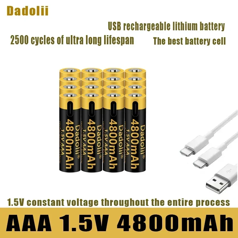 2025 بطارية ليثيوم أيون أصلية جديدة قابلة لإعادة الشحن عبر USB، بطارية AAA 1.5 فولت، 4800 مللي أمبير/ليثيوم أيون، لعبة، مشغل MP3، لوحة مفاتيح