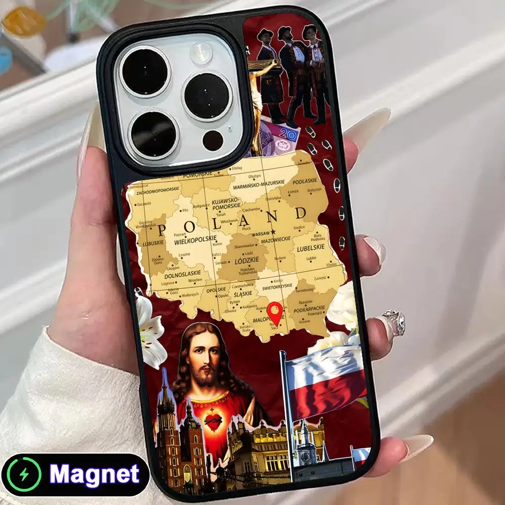 

Poland Polska Flag Phone Case for iPhone 17 16 15 14 13 12 11 Air Pro Max Plus Matte Surface Magnet Cover