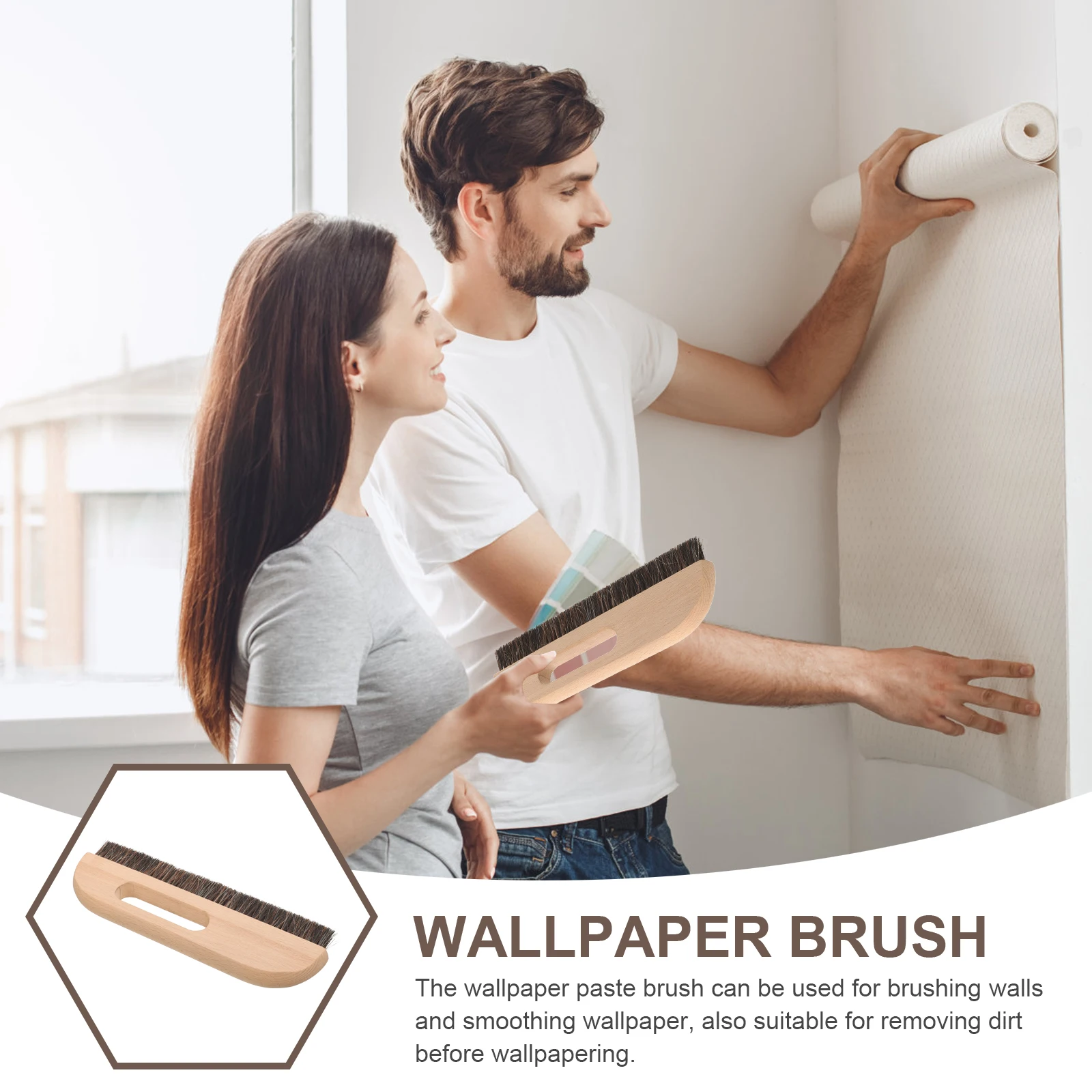 

Long Hair Wallpaper Smoothing Brush Compact Wooden Handle Paste Brush for Wallpapering Cleaning Multi-Functional Wall Tool