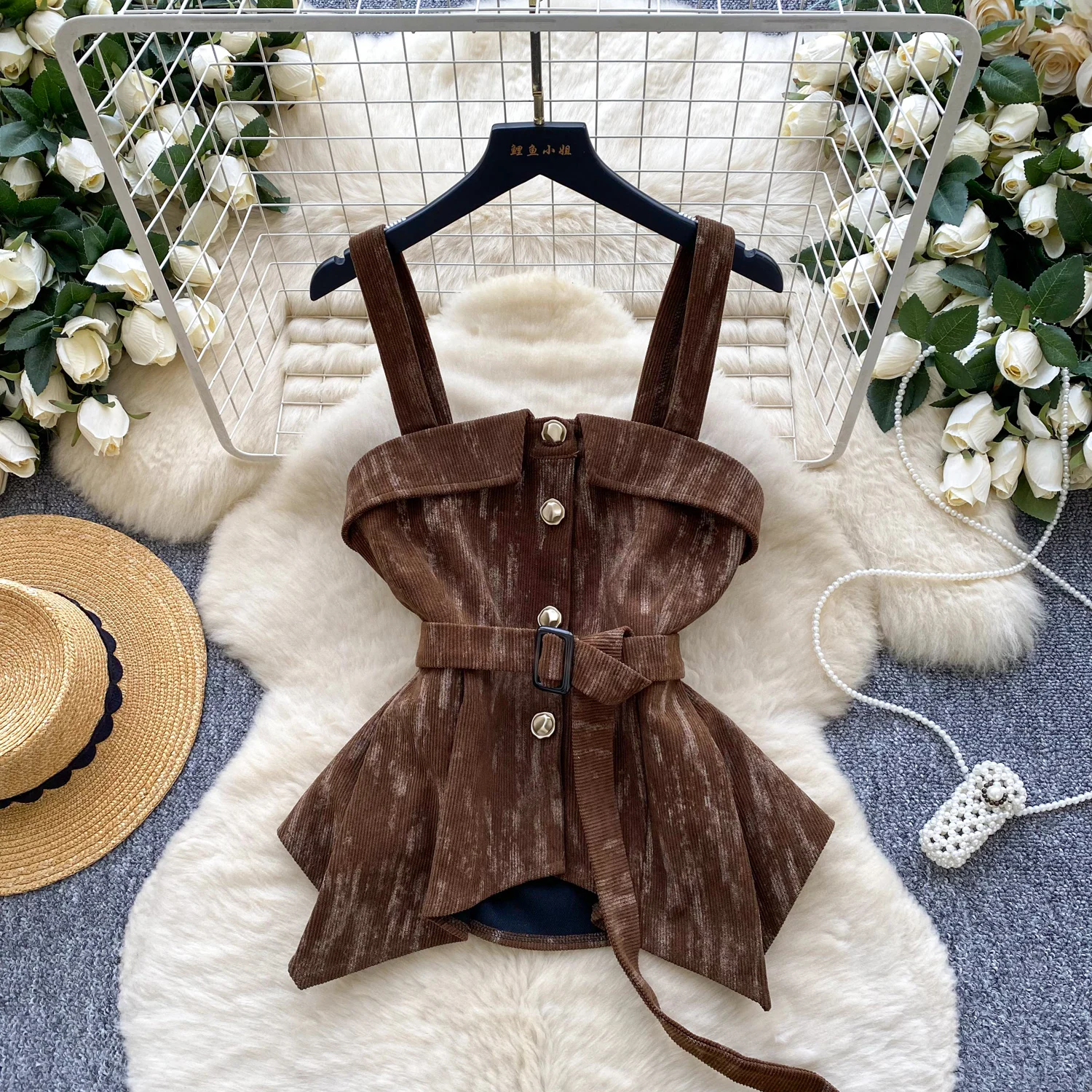 

Faionable жилет на бретельках с поясом, женский осенне-зимний топ без бретелек Ele Sensation с завязкой на талии, универсальный Sle