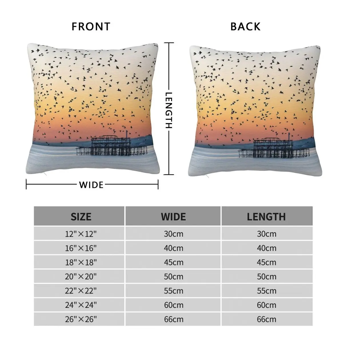 Murmuration Over Brighton West Pier Pillowcase Polyester Linen Velvet Pattern Decor Throw Pillow Case Home Cushion Cover 45x45