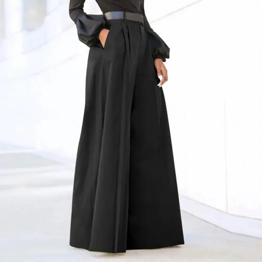 Comfortable Wide Leg Pants Elegant High Waist Wide Leg Pants with Pockets for Women Solid Color Flared Trousers for Workwear