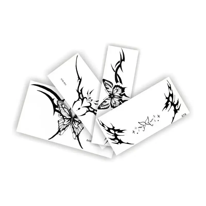 Faux Tatouage Temporaire Résistant à l'Eau pour Femme, Autocollant Sexy, Ventre, Papillon, Totem, Clavicule, Rose, Cicatrice Durable, Art, Noir