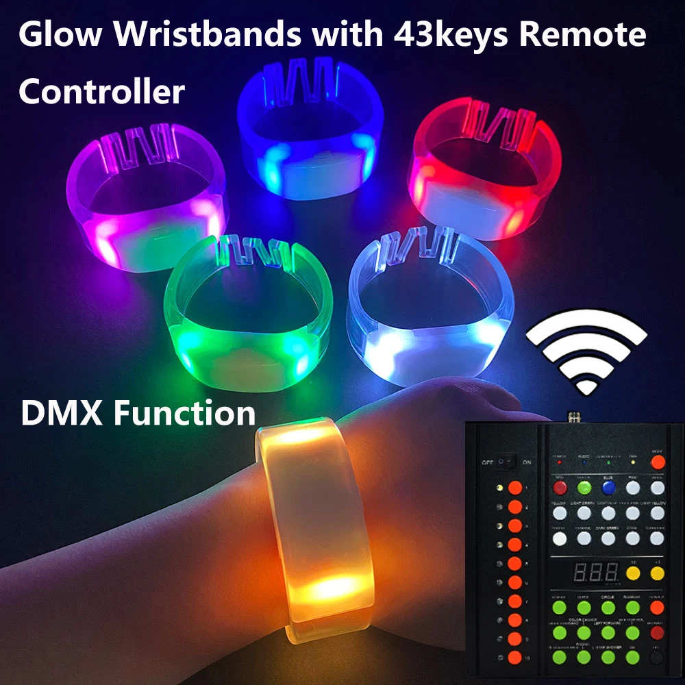 

LED Bracelets 100/2000PCs With or Without 43Keys Remote Control LED TPU DMX Glowing Wristbands for Party Wedding Club Event