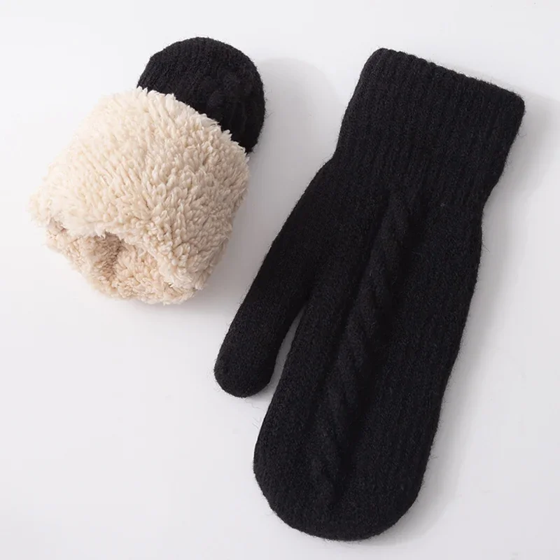 Winter Women Knit Mittens Soft Thermal Hand Warmers Cozy Fleece-Lined Warm Gloves Cold Weather Knit Gloves for Outdoor Wear