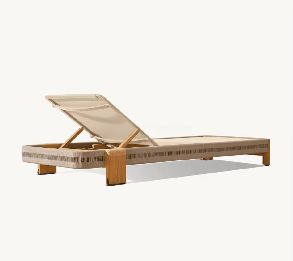 Eco-friendly UV Resistant Teak Sofa, Mesh Stacking Adjustable Chaise, Outdoor Furniture for Hotel Courtyard Park Use