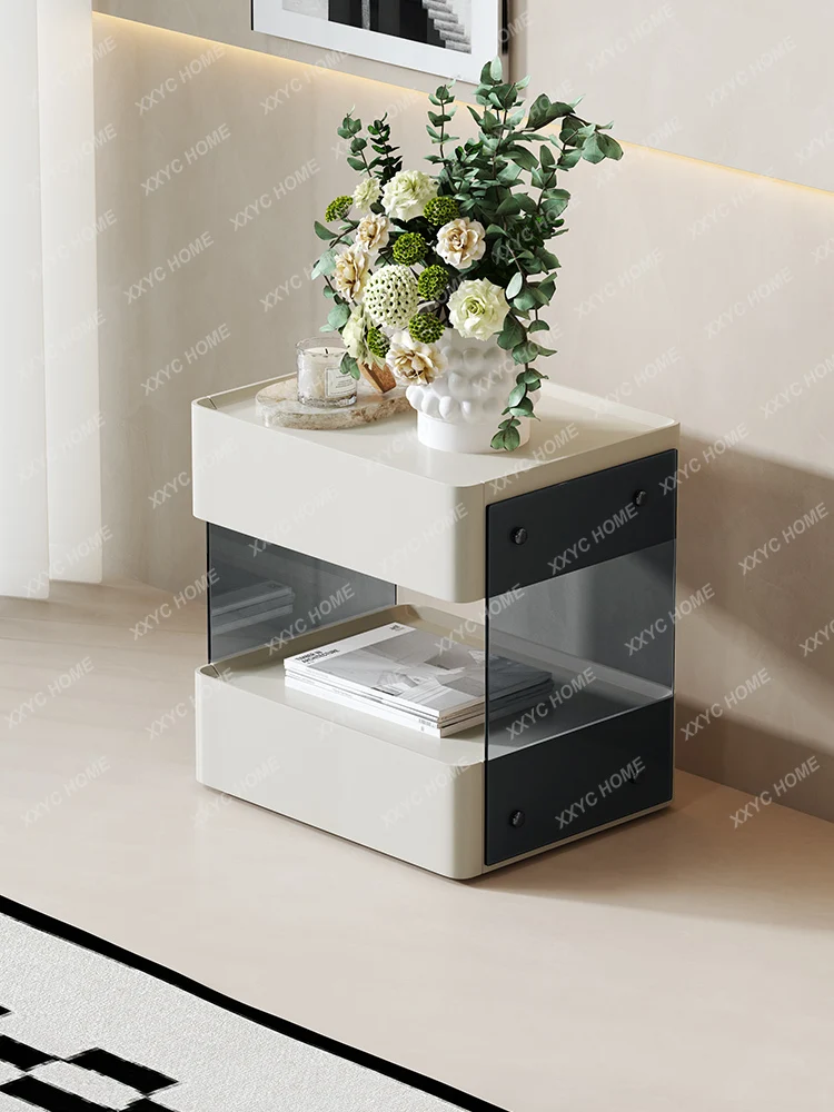 Smart Bedside Table Wireless Charging USB Bluetooth Speaker with Socket Gray and White Paint Bedroom Locker