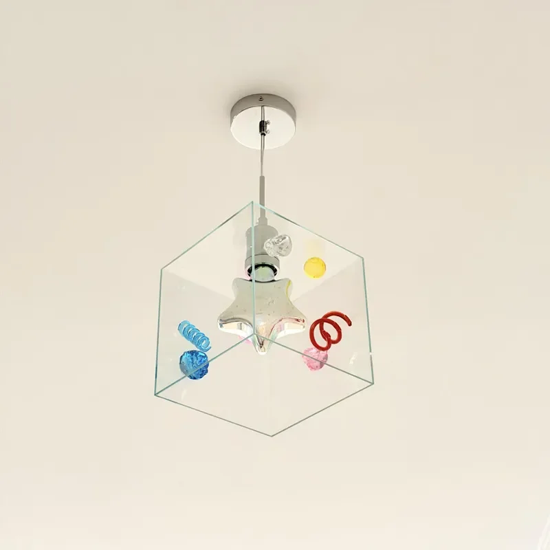 Memphis Style Dopamine Bedside Small Chandelier Simple Fishing Line Glass Lamp for Girl Room Porch Restaurant Bedroom Decor