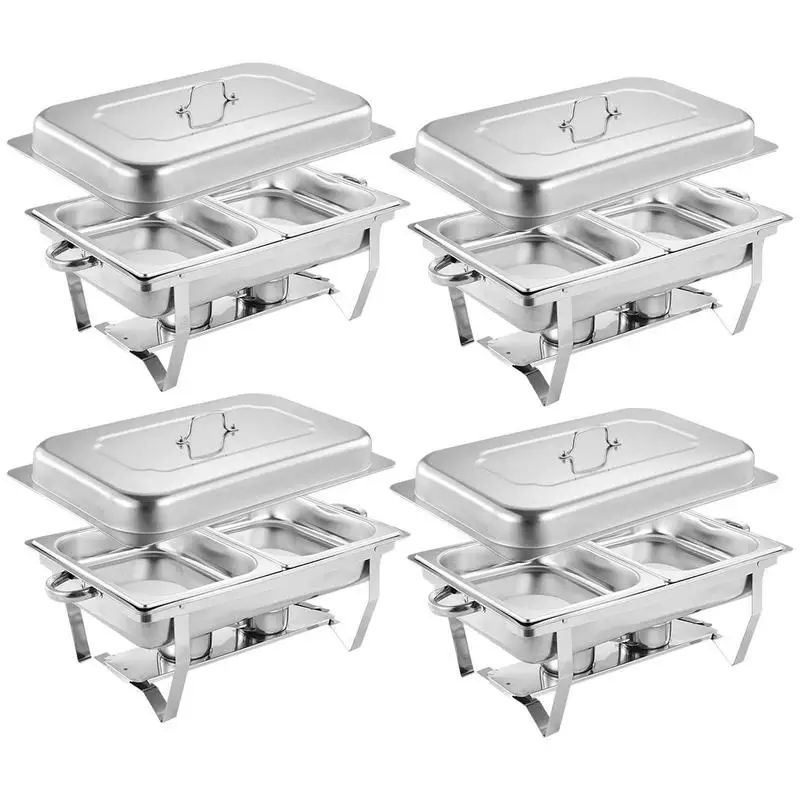 Chafing Dish Buffet Set Stainless Steel Buffet Set Double Grid Chafing Pans Dishwasher Safe Buffet Servers with Folding Stand