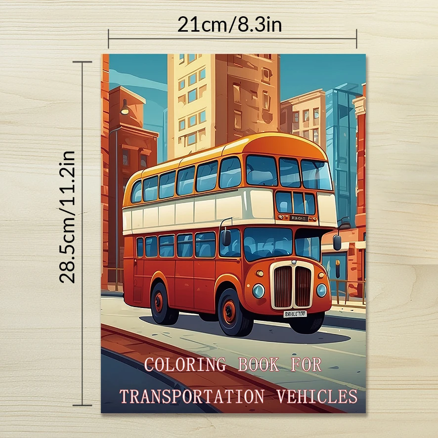 Transportation Coloring Book for Adults - 8.3x 11.2 Inch 32 Page Coloring Book - Helps Reduce Stress and Ease Emotions