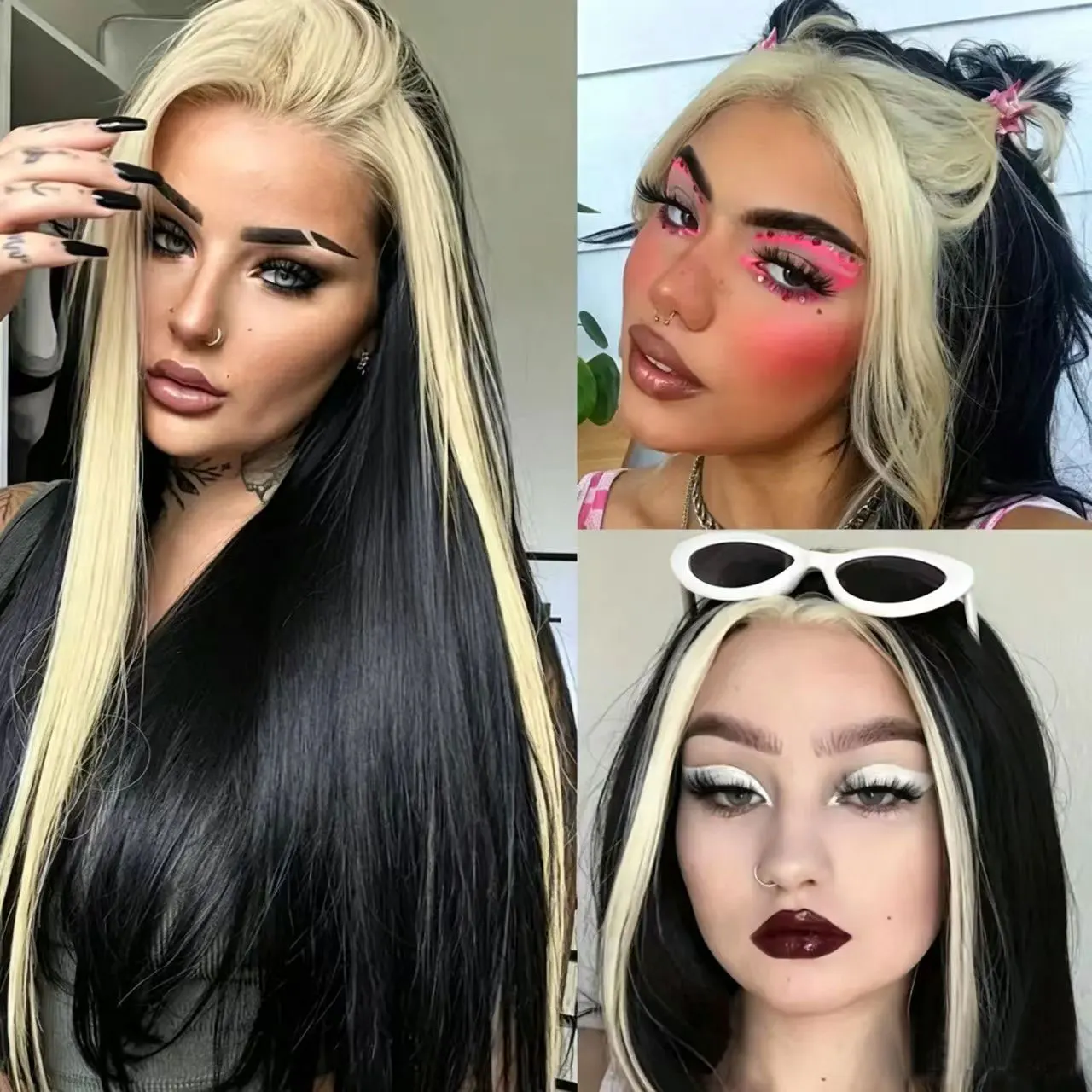 

JOVIA Ombre black white synthetic and blend lace wigs 13x4 HD Transparent Full Frontal Lace Wig for Women Natural Hair Cosplay