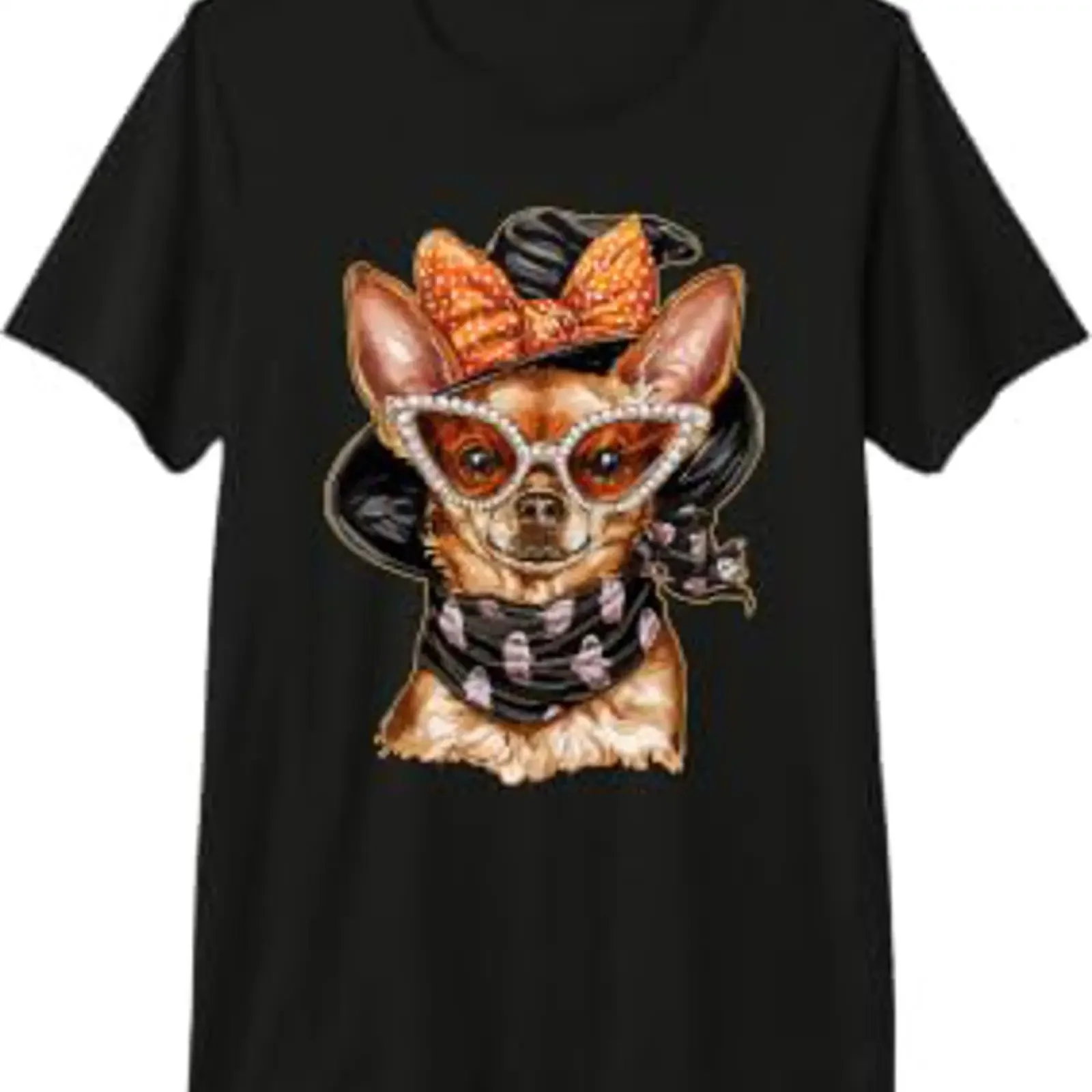Glam Chihuahua avec Lunettes de Soleil Boujee Chien Halloween Graphique T Shirt Haut Gamme vintage Washed Unisex homme Soft