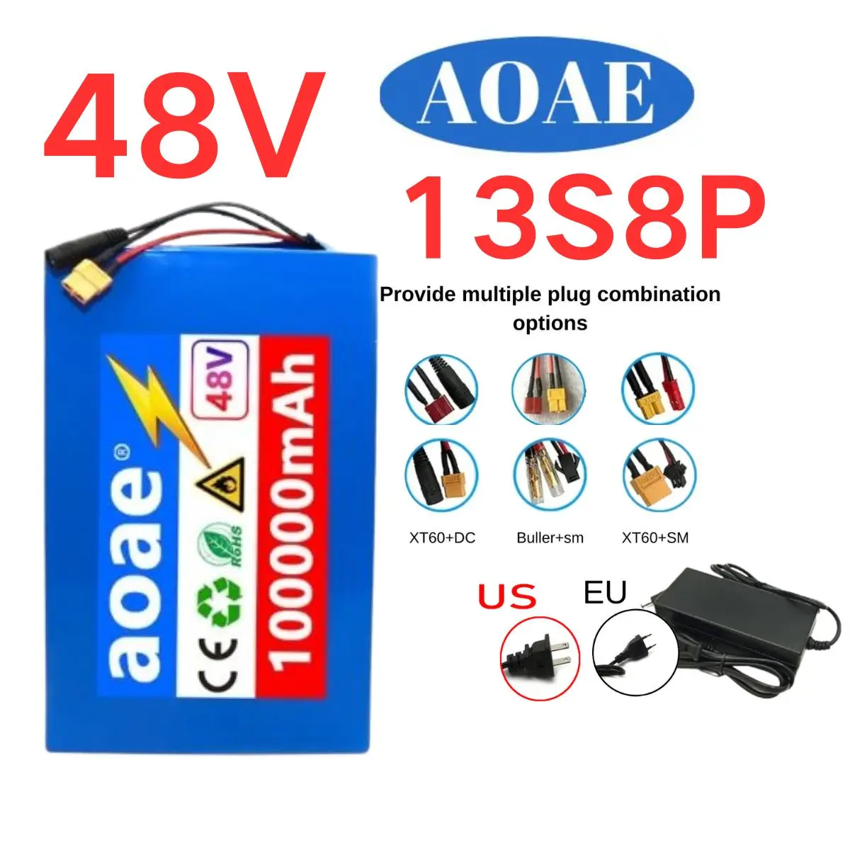 

13S8P 48V 100Ah 18650 large capacity lithium battery for electric scooters, mountain bikes 250-1000W+charger