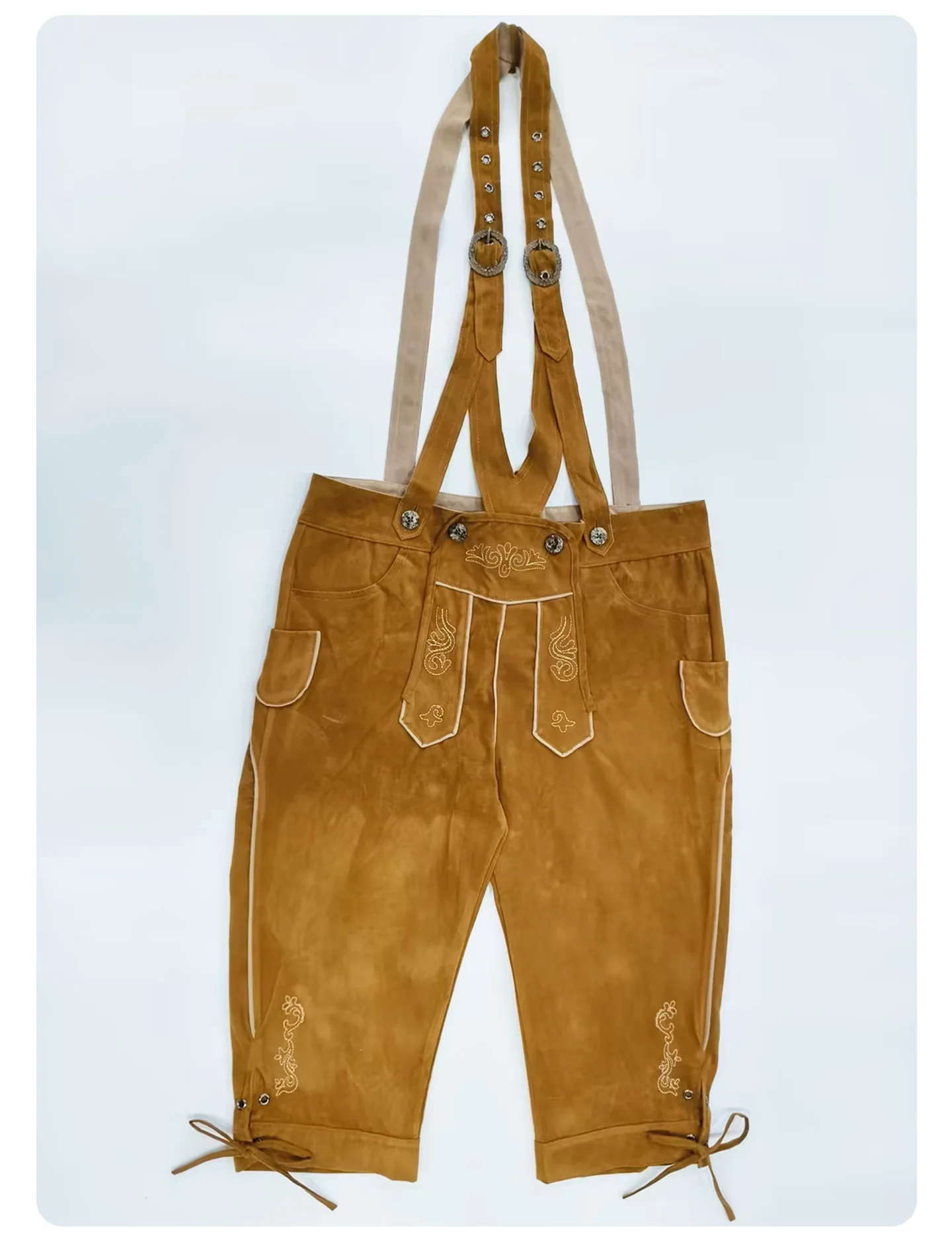 Vintage Bayerisches Lederhosen-Outfit für die Familie, Weißes Karohemd, Bestickte Hosenträgerhose, Oktoberfest-Party-Cosplay-Kostüm – Detail 25
