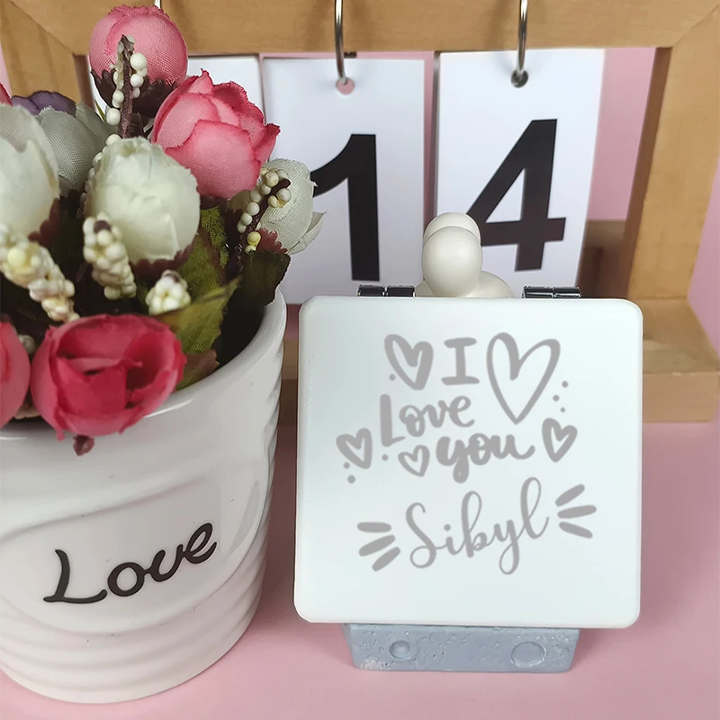 

1pc Love Diy White Laser engraving Customized Name Metal Fold Mirror white Gift for Her