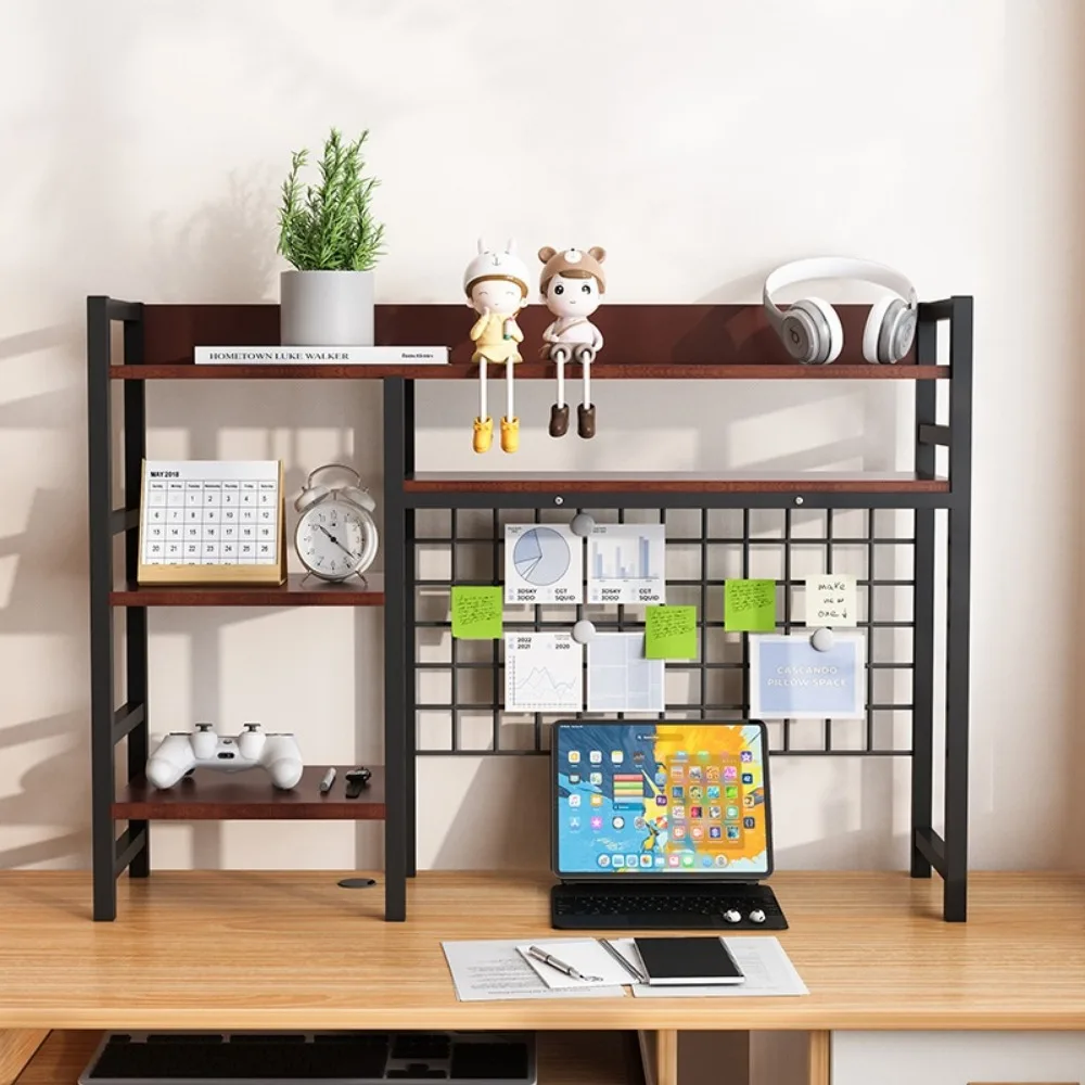 Desk Top Bookcase With Grid Bookshelf Multilayer Iron Shelf Desk Storage Bookcase Save Space Computer Book Shelf Furniture