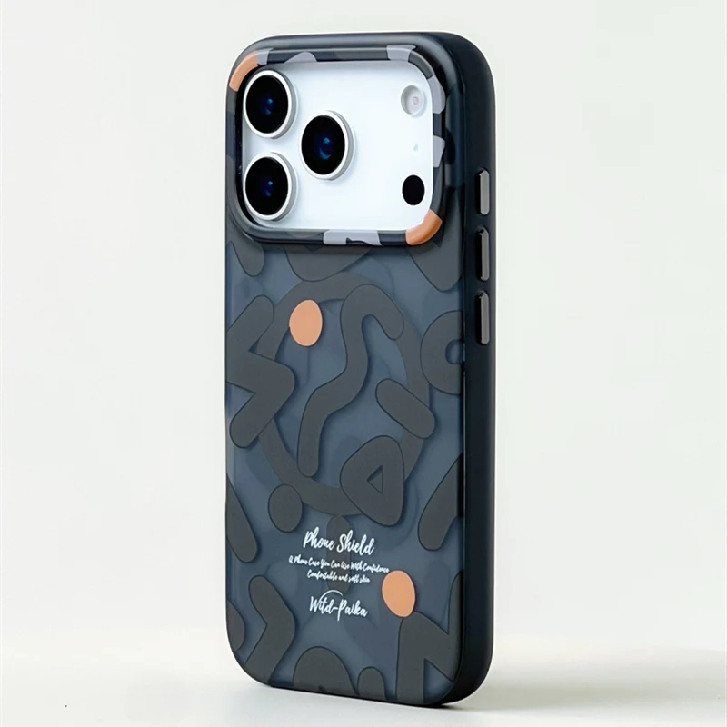 Geometrische Graffiti Magnetische Panzer-Handyhülle für iPhone 17 17Pro Max 16 Pro 15 14 13 12 Kabelloses Laden Stoßfeste Hartschale