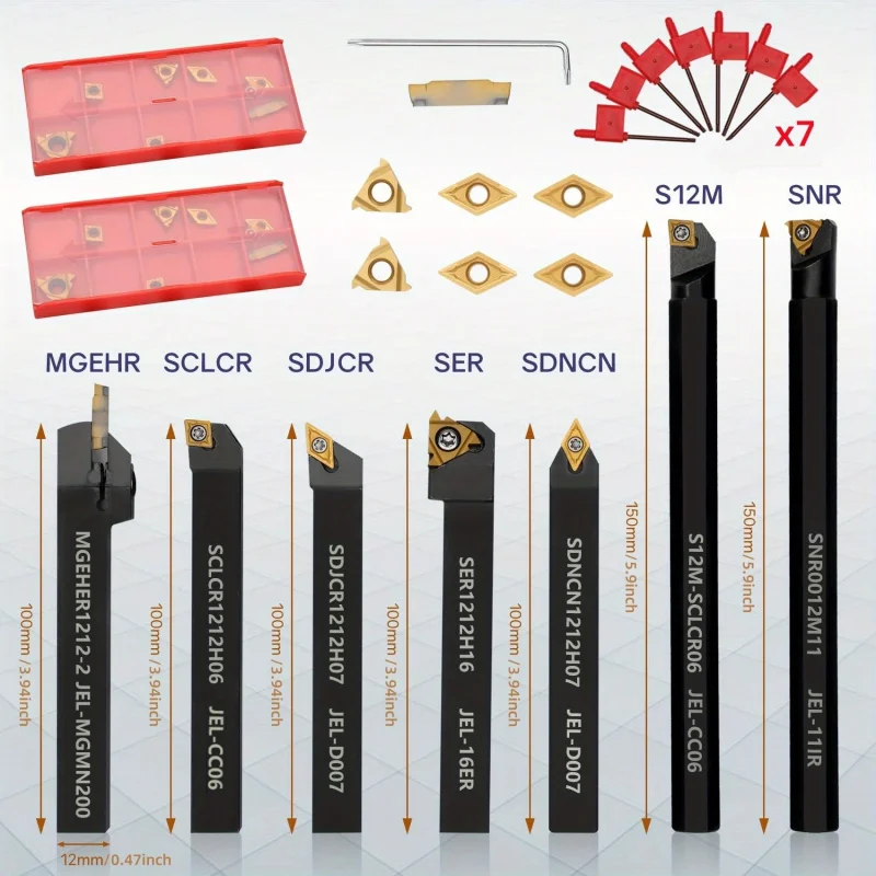 12Mm Lathe Set Includes Holders, 14 Golden Blades, And T8 Red Wrenches SNR0012M11/S12M-SCLCR06/SE
