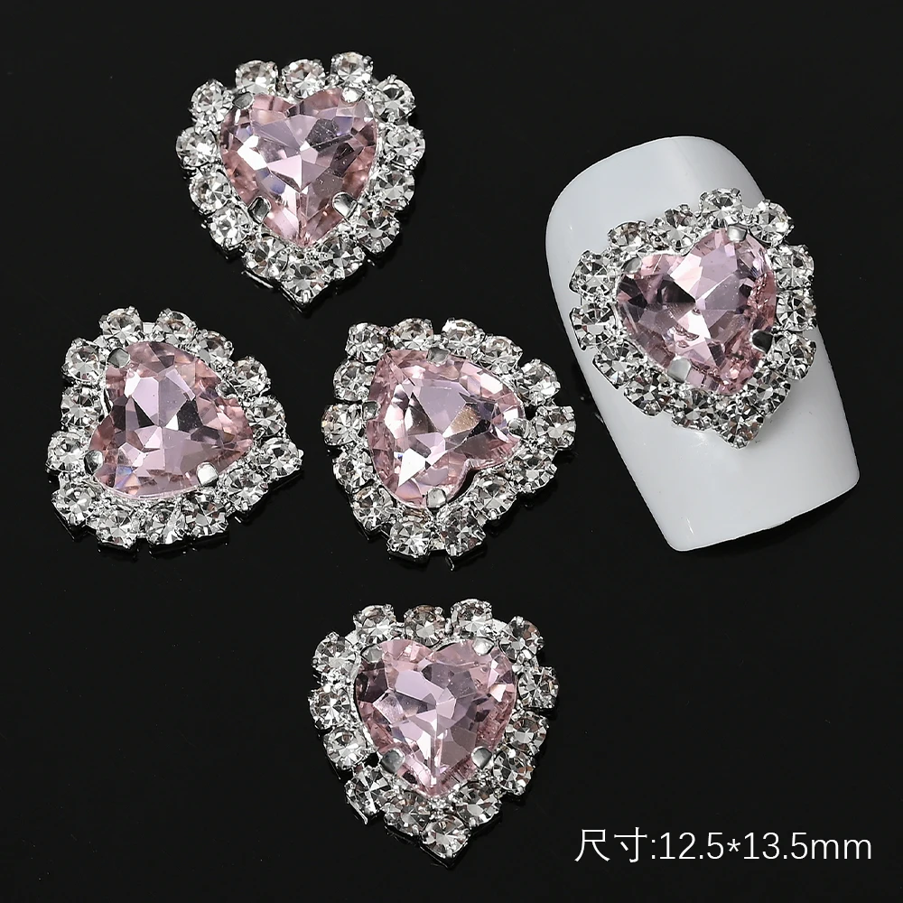 5/10pc Cristallo di Lusso Cuore Rosa Unghie artistiche Fascino 3D Forma di Amore Unghie Strass Diamante Lustro San Valentino Decorazione Manicure