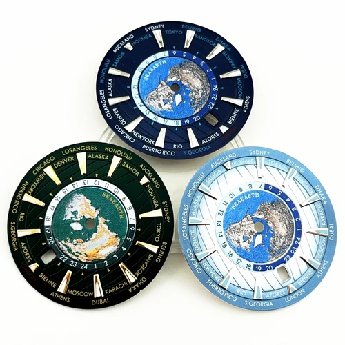 Imagen 2 del producto Esfera de reloj estéril NH35, 33,5mm, fecha de 6 en punto, ventana, tierra, Cara de reloj, movimiento automático luminoso verde, piezas de accesorios de reloj