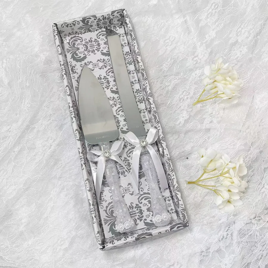Stainless steel wedding cake Knife and slicer set, 2 elegant cake cutting tools for celebrations and gifts image 3