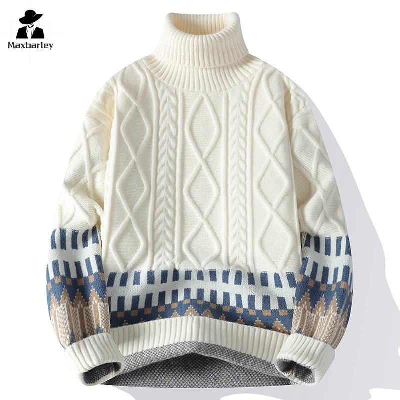 Vintage Christmas Sweater 2025 New Women Men Soft Warm Knitwear Jacquard Pullover Top Men's Winter Clothes High Neck Sweaters - Image 3