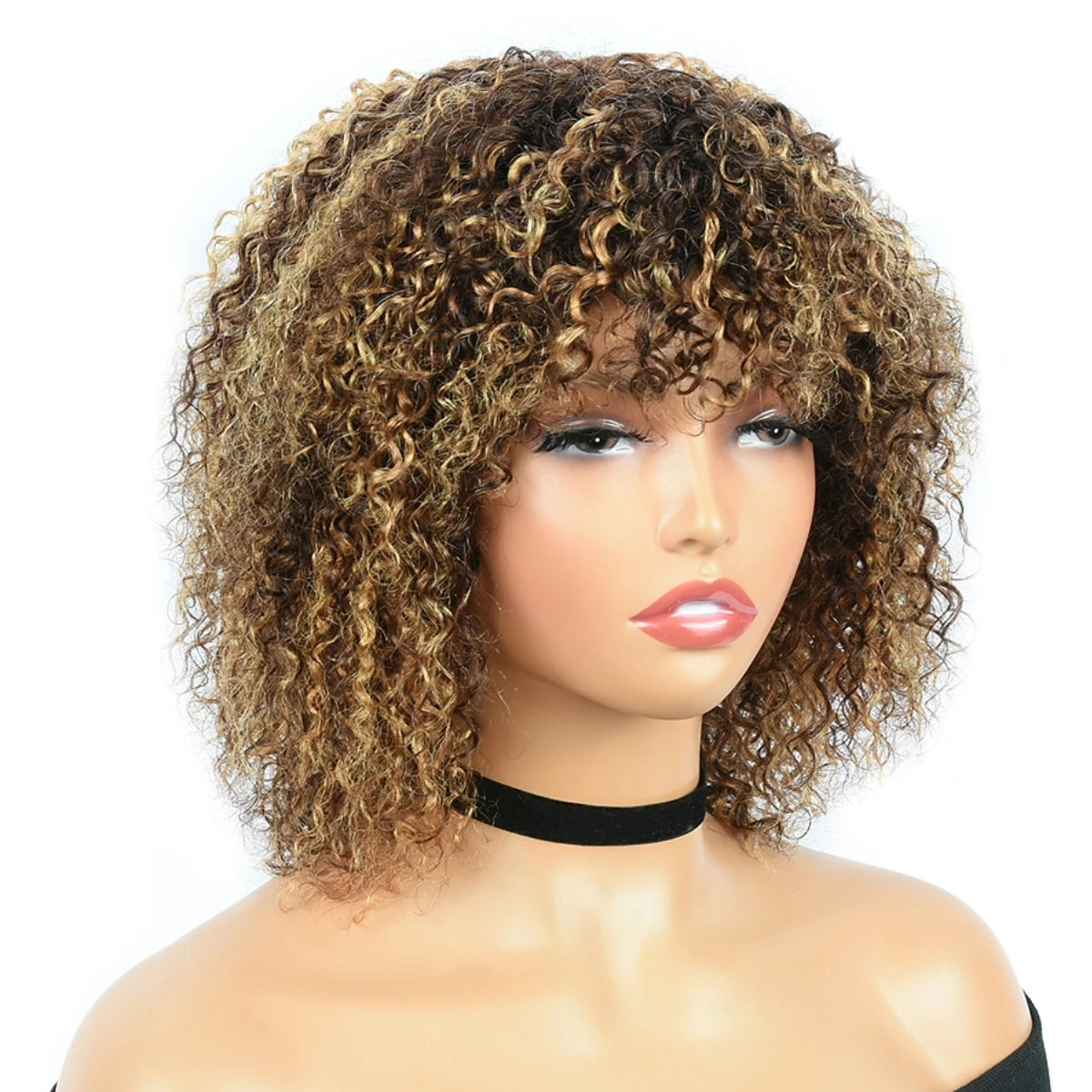 MISS ROLA Hair Vietnamese Highlights Kinky Curly Human Hair Wigs High Quality Whole Machine Made Wig With Fringes Remy