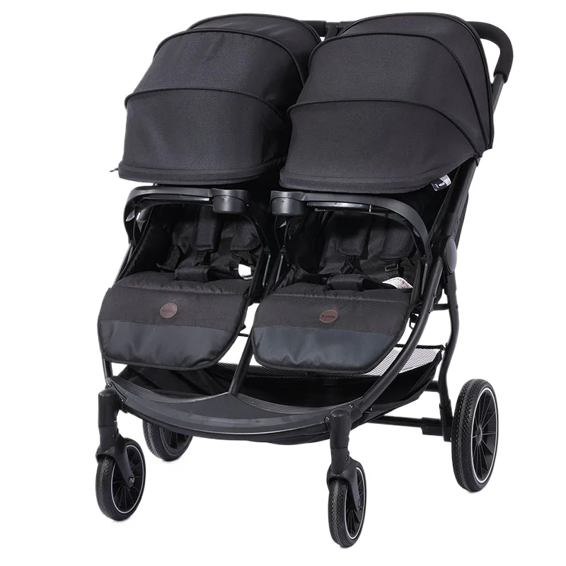 2025 Neuer All-in-One Zwillingskinderwagen zum Sitzen oder Liegen, Leichter und Faltbarer Kinderwagen mit Vollverdeck und Hochsitzposition