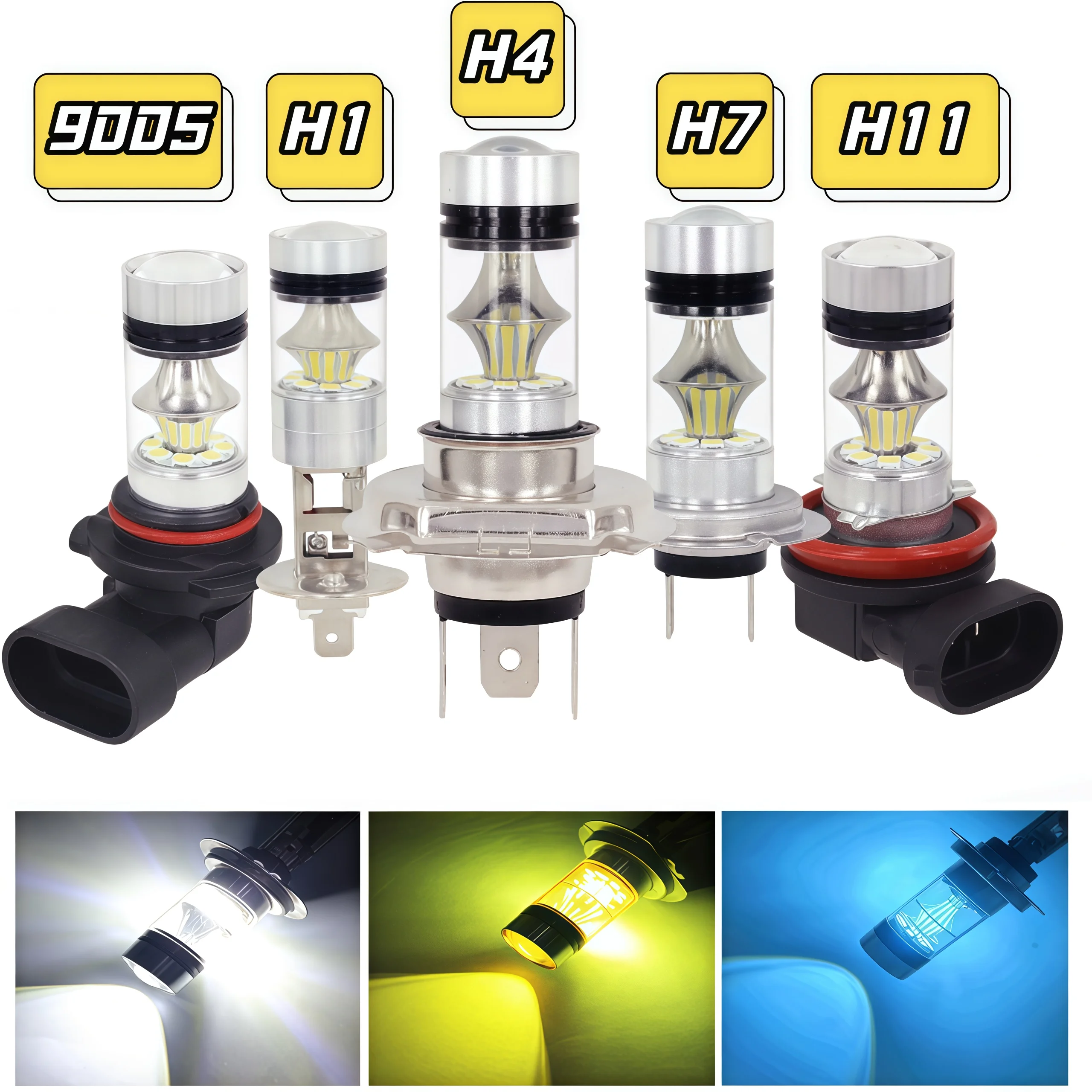 2Pcs New H7 H4 Super Bright 100W LED Headlight Fog DRL Bulbs High/Low Beam 6000K White H8 H9 H11 9005 9006 Lamps 24V 12V 4300K