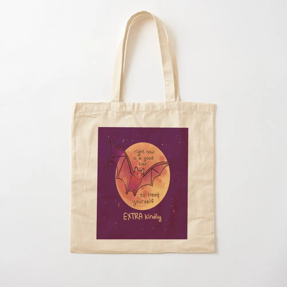 Right Now is a Good Time to Treat Yourself EXTRA Kindly Bat and Moon Tote Bag canvas tote bags Beach bag Customizable tote bag
