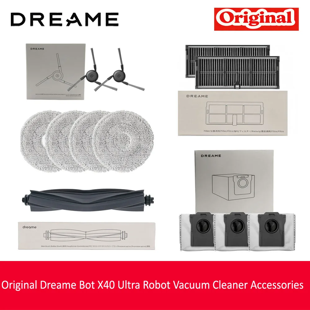 Originele Dreame Bot X40 Ultra Robotstofzuiger Accessoires voor Mijia M40 Rubberen Hoofd-/Haar-/Zijborstel/Mopzak/Filter