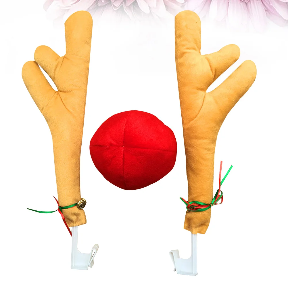 1 مجموعة عيد الميلاد سيارة قرون الرنة الأنف الديكور عطلة الشتاء عيد الميلاد ديكور جلجل أجراس للسيارات الشاحنات Suv سهلة التركيب