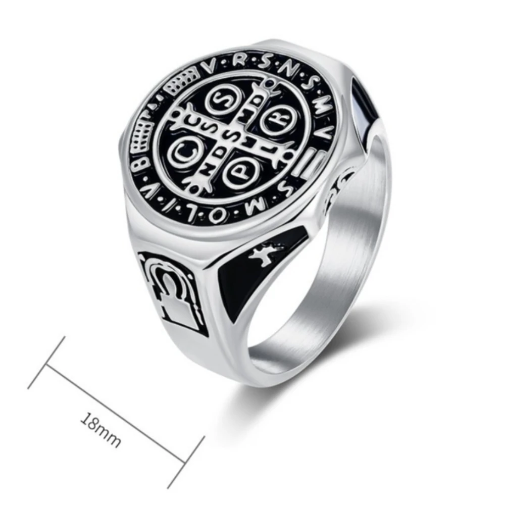 سانت بنديكت طرد الأرواح الشريرة الصليب خواتم الفولاذ المقاوم للصدأ شخصية الفن تنوعا خاتم موضة مجوهرات رائعة