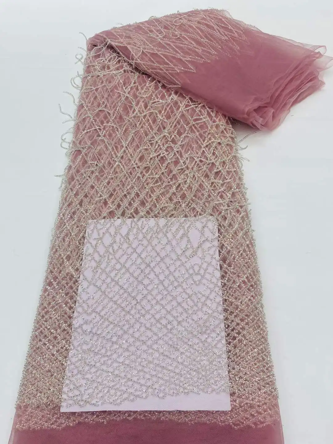 

2024 Latest French 3d Beaded Tulle Lace Fabric High Quality African Net Lace Fabrics With Sequins For Evening Dresses Cd