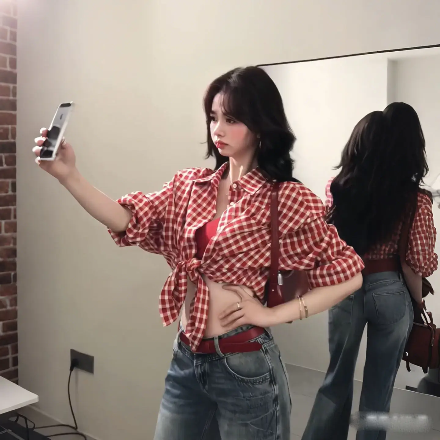 

Красная клетчатая свободная рубашка с длинным рукавом для женщин, весна-осень, для джазовых танцев, сексуальный укороченный топ с завязками, свободный кроп-топ для танцев животной танцевальной аэробики