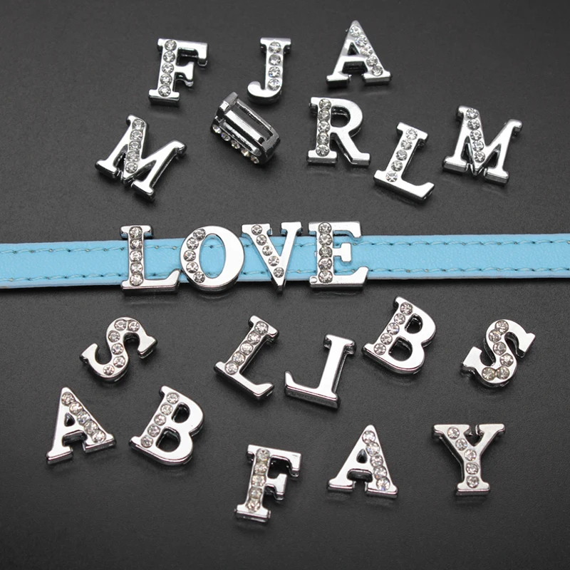 10pcs A-Z 8mm Half Crystal Slide Letters Charms For Bracelet Making Alphabet DIY Wristband Pet Collar Keychain Women Men Jewelry