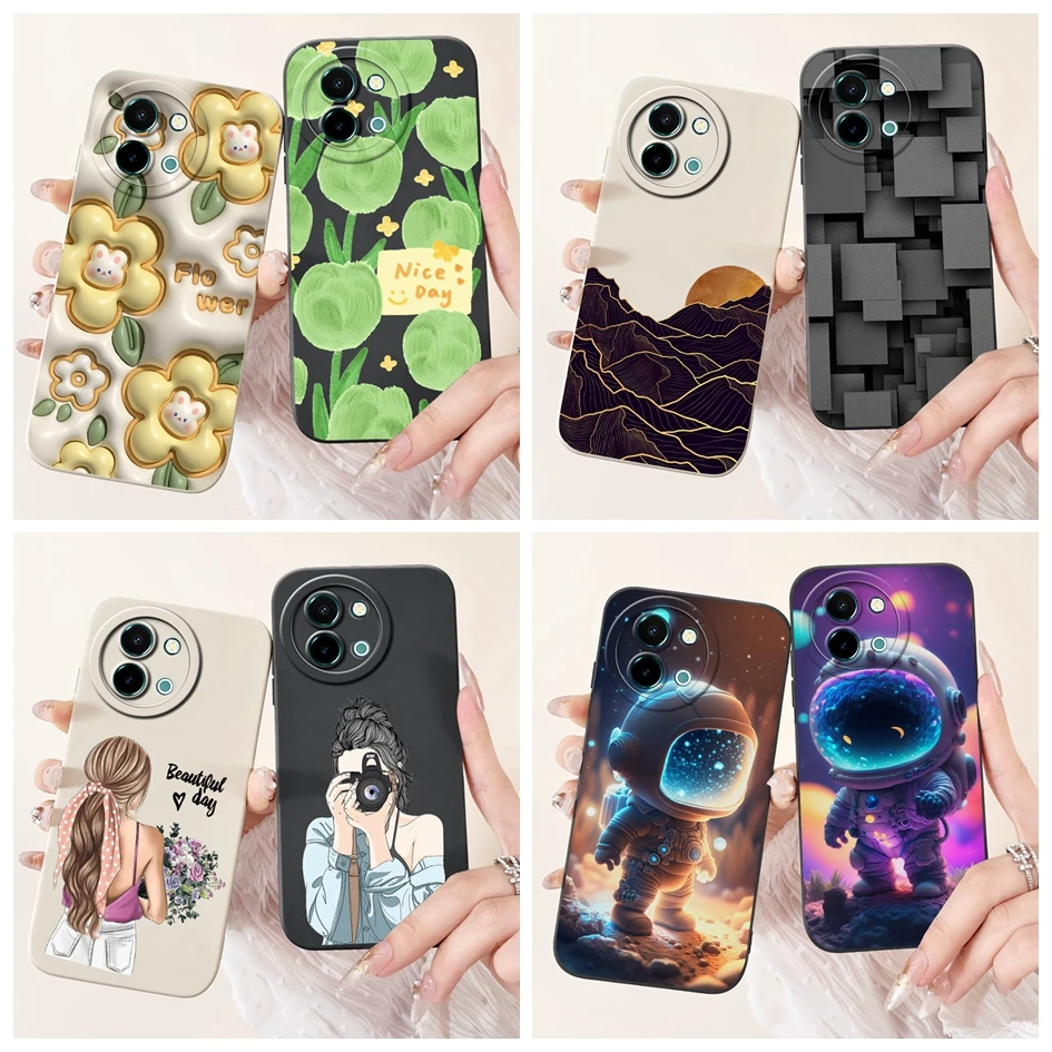 For Vivo Y38 5G Case 2024 Popular Flower Girls Astronaut Soft Liquid Silicone Shockproof Cover For Vivo Y58 5G V2355 Y 58 Fundas