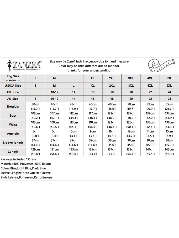 ZANZEA 패션 용수철 데님 블루 선드레스 여성용, 2025 여름 원피스 캐주얼 3/4 소매, 헐렁한 작업 베스티도, 카프탄 맥시 롱 원피스