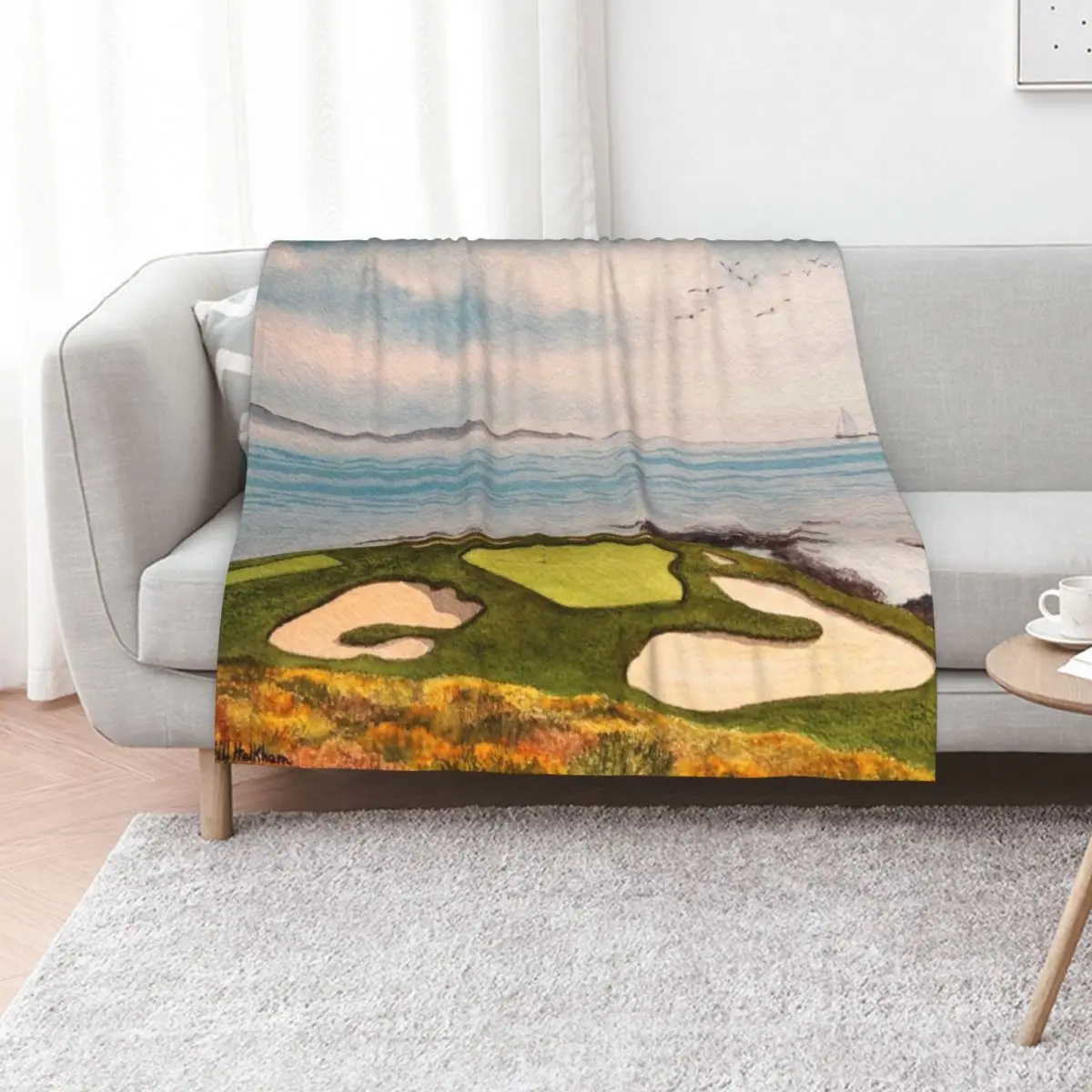 Pebble Beach Golf Course Signature Hole 7 Throw Blanket Retros bed plaid Warm valentine gift ideas Summer Cute Blankets