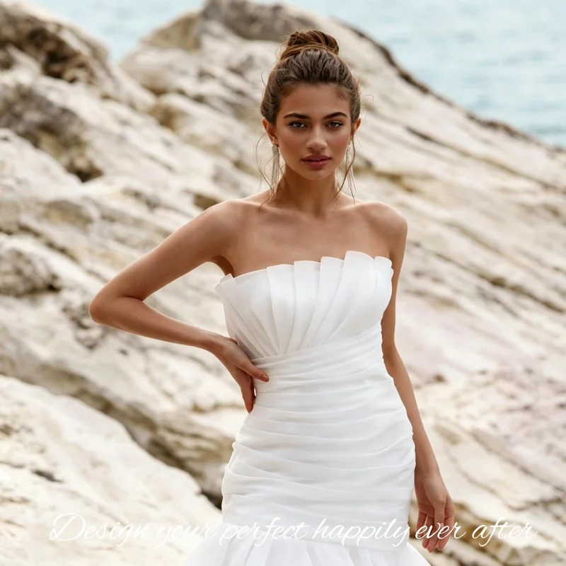 Shi Xing ke Fit Flare Strapless Wedding Gown 2026 Modern Chapel Train Satin Bridal Dress Vestidos De Novia Customized