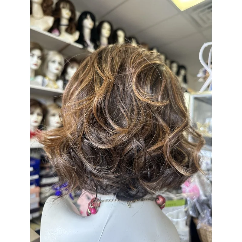 Brown Blond Highlight Wigs Short Curly  Hair Lace Front Wigs Pre Plucked