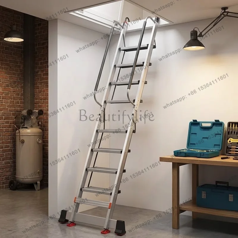 Aluminum Alloy Telescopic Attic Ladder Folding Herringbone Staircase with Handrail Multi Functional Home Step Stool Heavy Duty