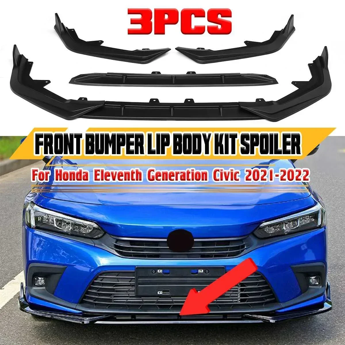 

2021 2022 Car Front Bumper Lip Chin Bumper Splitter For Honda For Civic 11th Generation 2021-2022 Bumper Lip Deflector Body Kit