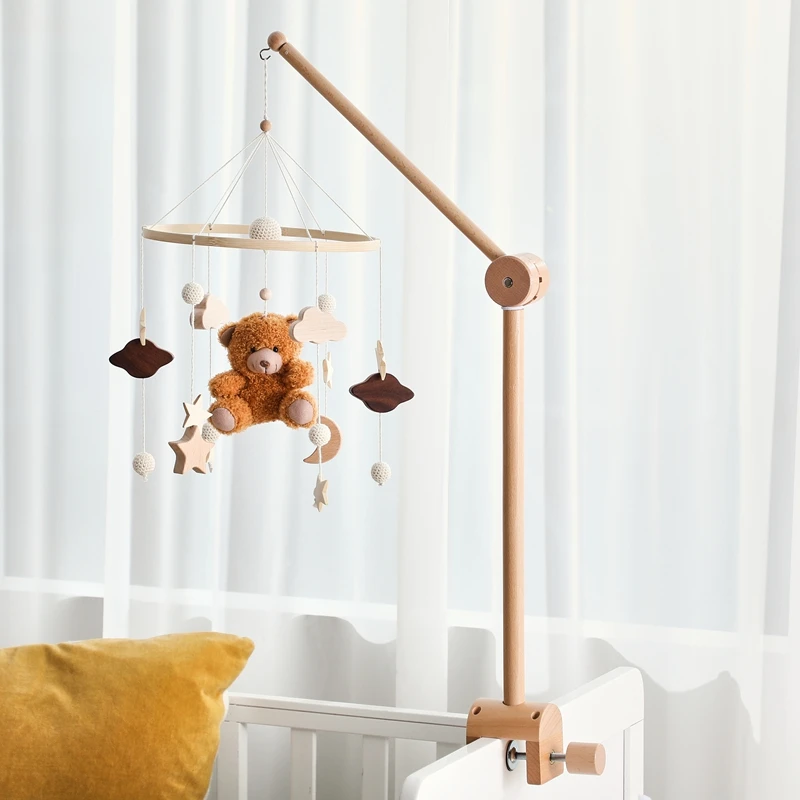 

Baby 0-12 Months Mobile Rattle Toy Holder Bracket Infant Crib Toys Wooden Bed Bell Bracket Newborn Crochet Bed Bell Hanging Toys