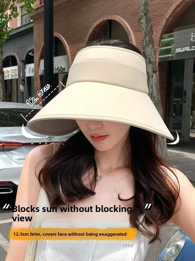 Women's Summer New Large Brim Sunshade Hat Empty Top Full Face Sun Hat Adjustable Band Foldable Hat Wide Brim Hat