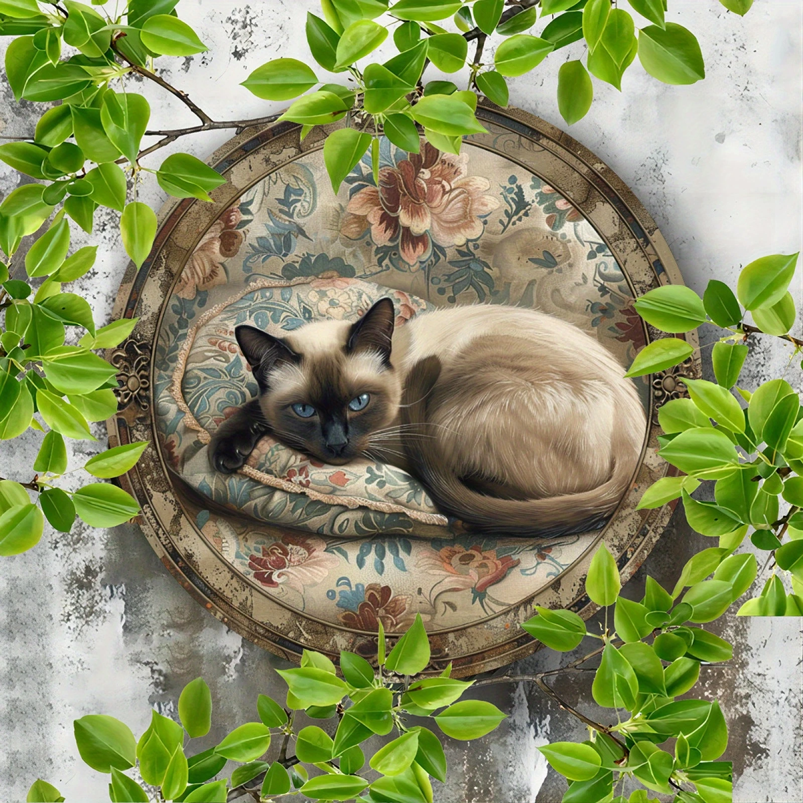 One 8-inch Siamese Cat Portrait Wooden Disc for Patio Porch Garage Home Cafe Club Farm Garden Outdoor Decoration