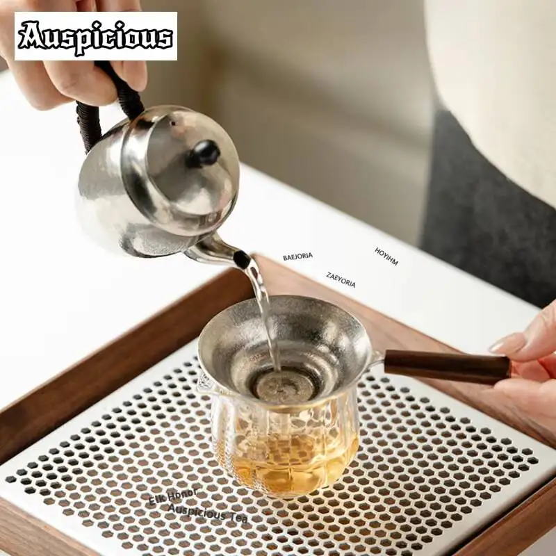 ZAEYORIA Titanium Tea Strainer With Wooden Handle Integrated Multi-hole Filter Ultra-fine Leaf Strainer Tea Water Separator Net
